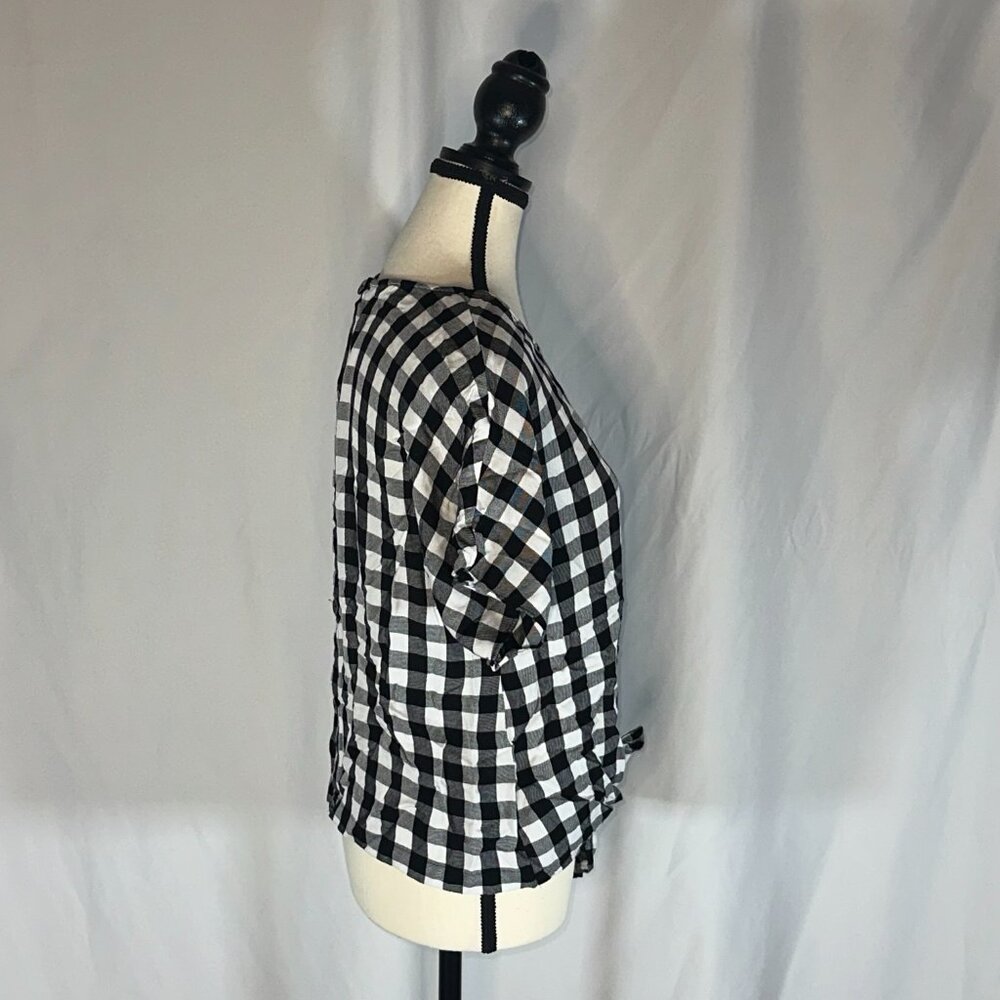 Madewell Buffalo Check black & White Button Back Tie Tee Blouse Medium - Picture 5 of 11